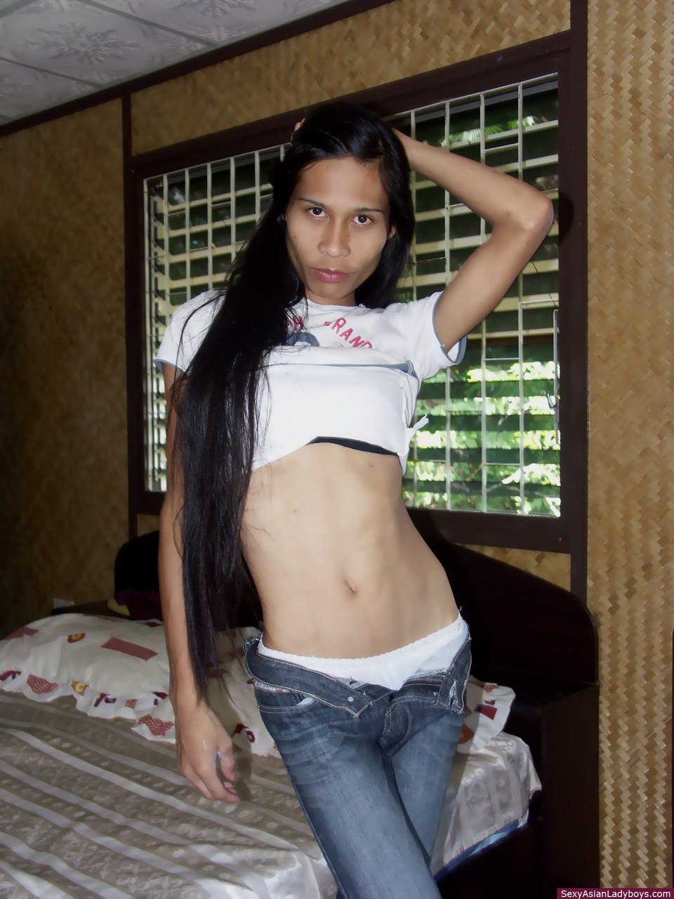 Thai Skinny Ladyboy - Very skinny Thai ladyboy stripping for us